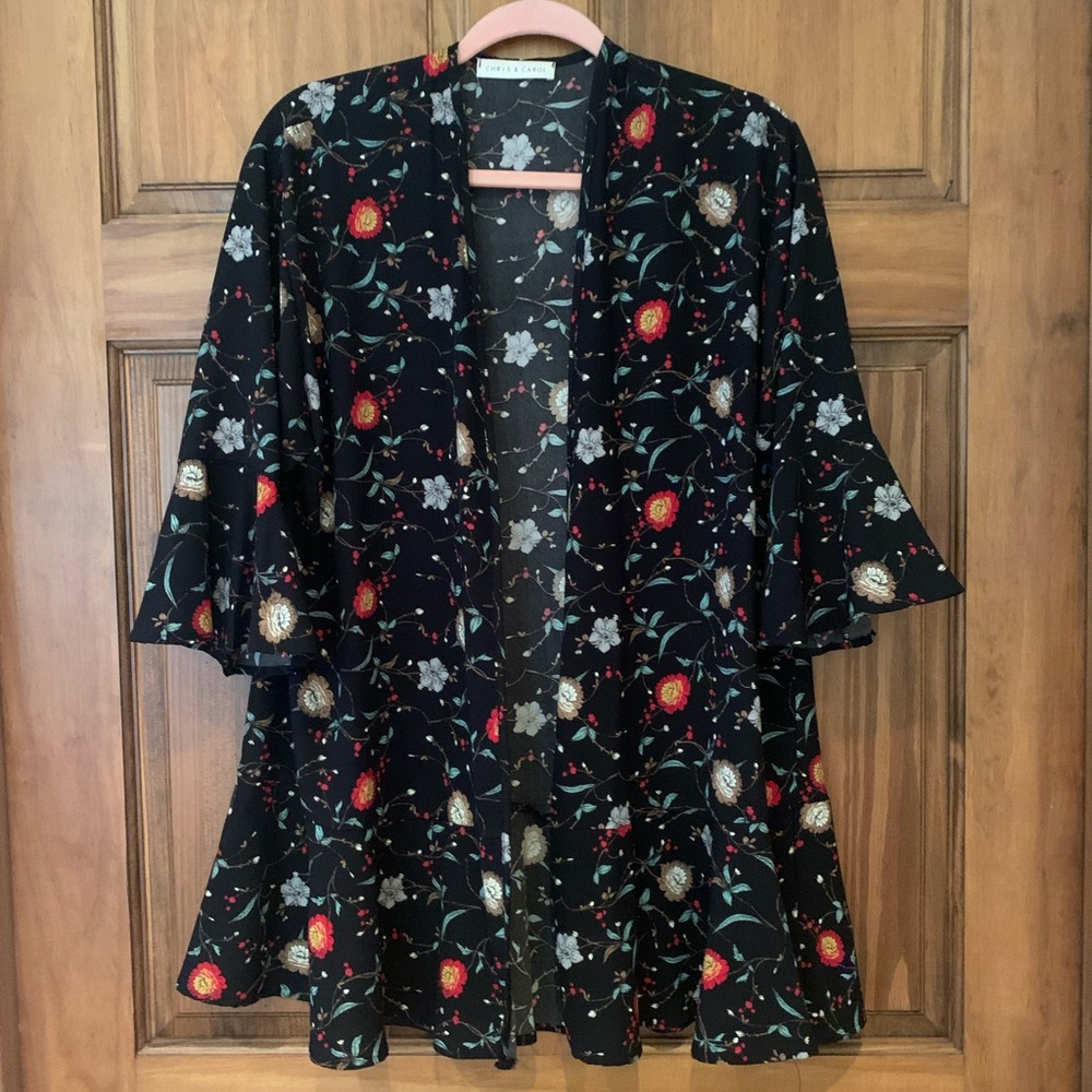 Chris & Carol Black Floral Kimono Top